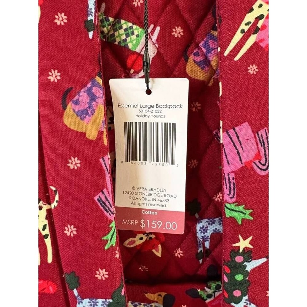 Vera Bradley Cotton Essential Large Backpack Holiday Hounds- NWT - Picture 5 of 5